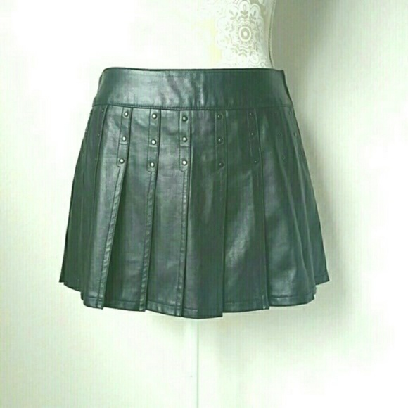Lip Service Studded Pleated Leather Mini Skirt