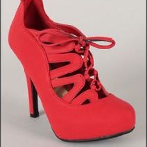 Bamboo Olisa-35 Lace Up Round Toe Pump (Red)