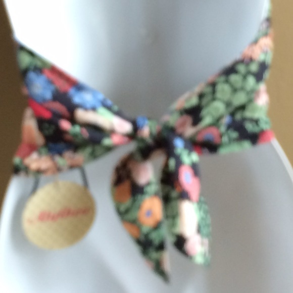 🍃💕Floral Print Scarf Halter Top - Navy - Picture 2 of 4