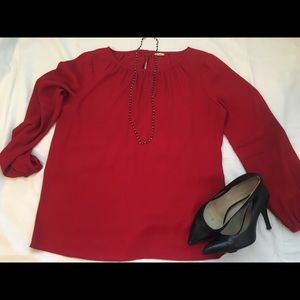 Loft red long sleeve lightweight blouse