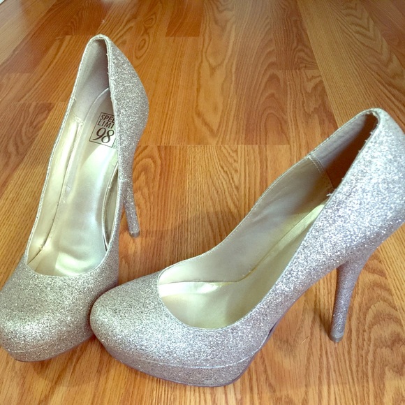 Champagne colored stiletto heels.