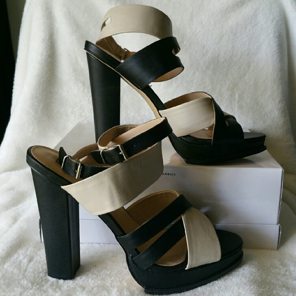Black and Latte/Beige Strappy Sandals