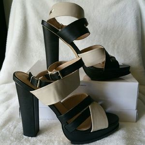Black and Latte/Beige Strappy Sandals