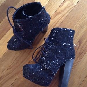Steve Madden Sequined Platform Lace Up Booties