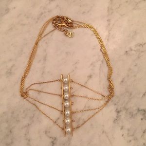 Gold Vertical Bar Necklace with Pearls.