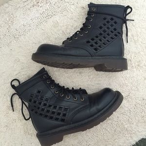 Cut out faux leather combat boots