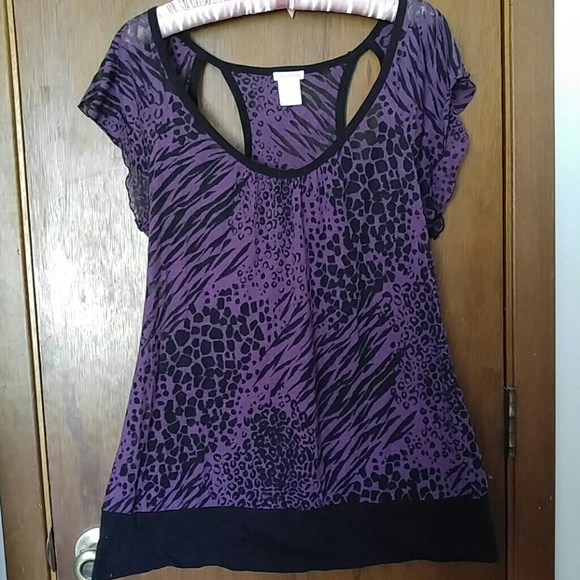 Maurices Purple/Black Animal Print Sheer Top