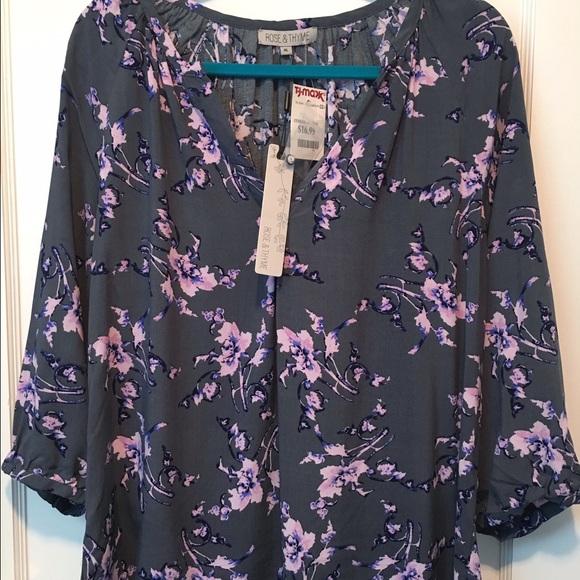 Relaxed Gray & Pink Floral Blouse