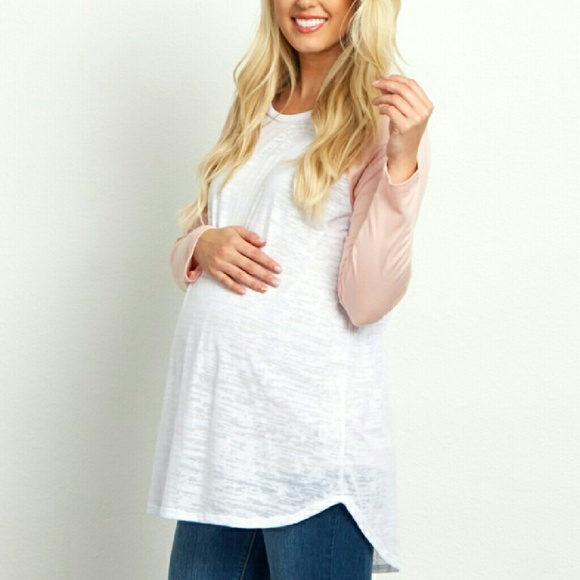 Light Pink Colorblock Sleeve Maternity Top