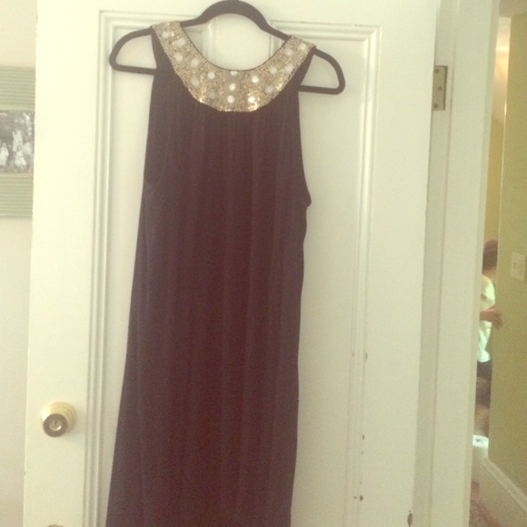Great black dress with fab jeweled neckline!!!