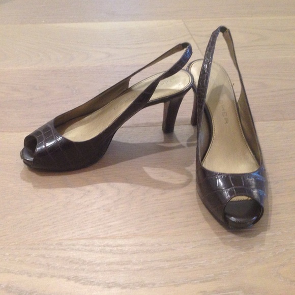 Marc Fisher faux croc leather sling backs