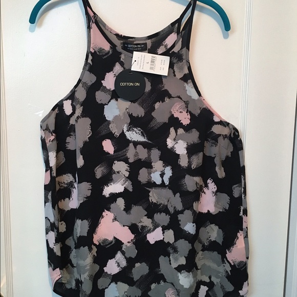 Brush Stroke Print Scuba Neck Cami