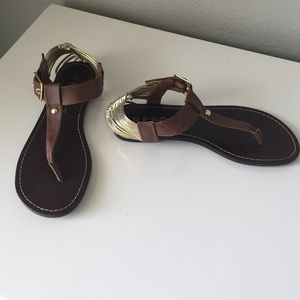 Brown and gold sandals