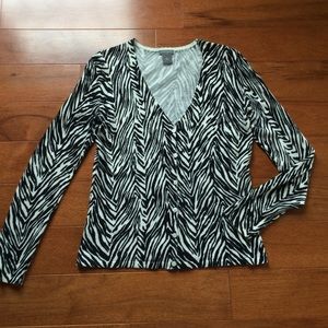 Ann Taylor zebra print,neck button-down cardigan