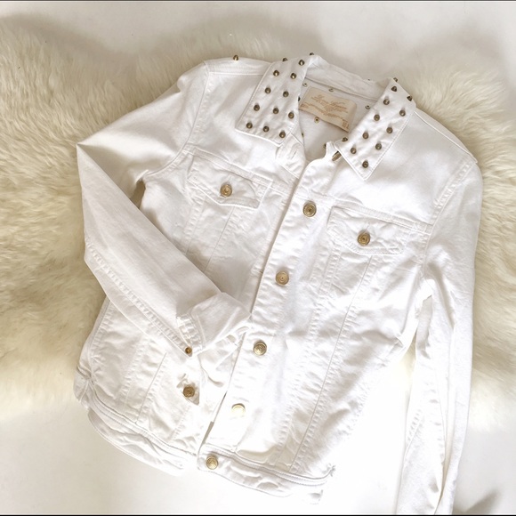 Zara White Denim Studded Jean Jacket - Picture 2 of 4
