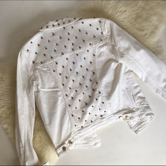 Zara White Denim Studded Jean Jacket - Picture 3 of 4