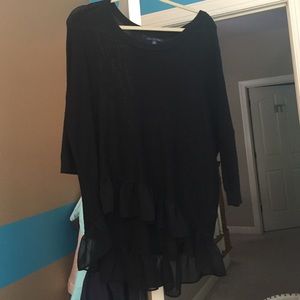Black sweater with sheer skirt around bottom- M