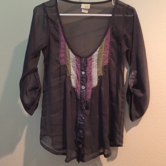 Daytrip Sheer Button Top with Beading