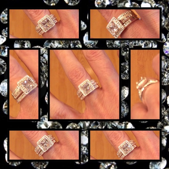 ๐4ct 3pc White Topaz & White Gold Filled Ring Set - Picture 2 of 4