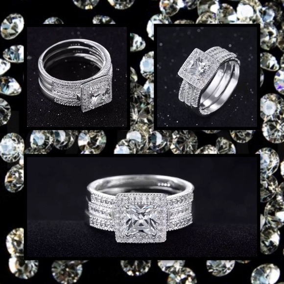 ๐4ct 3pc White Topaz & White Gold Filled Ring Set - Picture 3 of 4