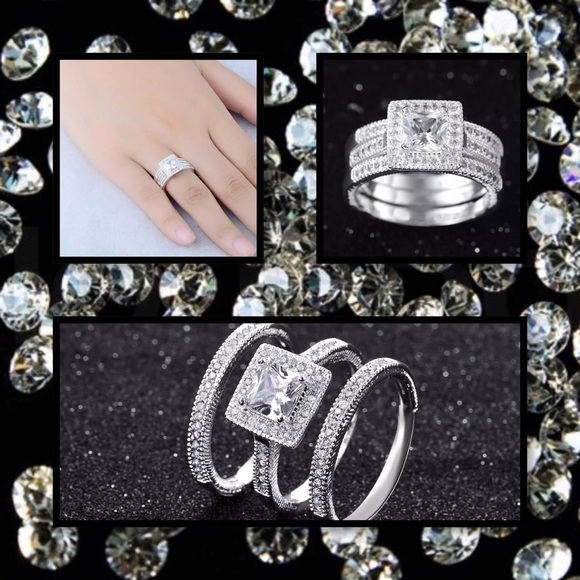 ๐4ct 3pc White Topaz & White Gold Filled Ring Set - Picture 4 of 4