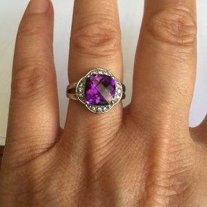 Rhodium plated 925 Sterling Silver Amethyst ring