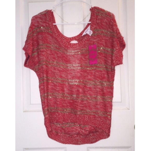Salmon and gold sparkly candies sweater size small