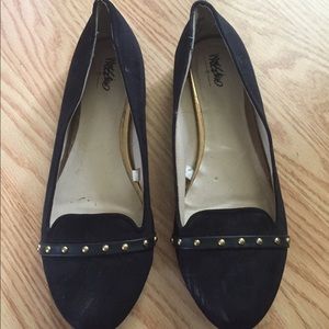 Black faux suede flats