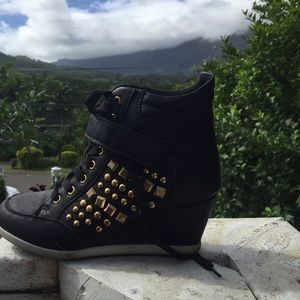 Wedge Sneakers w/ Stud Details