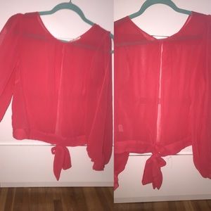 Pink sheer dress shirt with cut out sleeves
