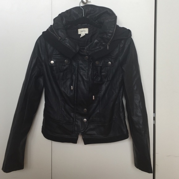 Neiman Marcus faux leather jacket with zip hood