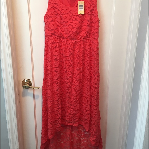 Coral hi-low dress