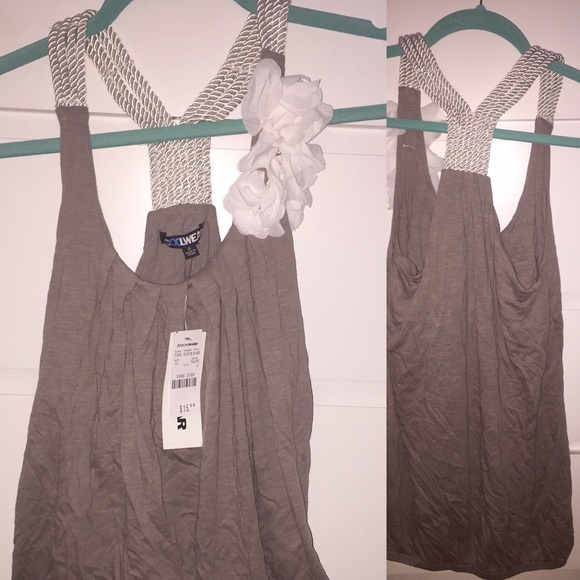 Taupe shirt with flower detail
