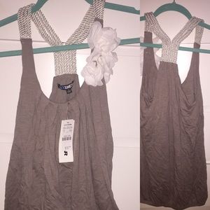 Taupe shirt with flower detail