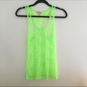 Neon green lace tank top