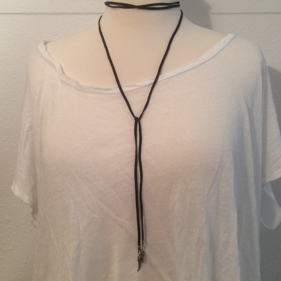 Leather wrap lariat necklace deerskin tooth black