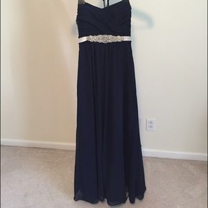 Strapless chiffon bridesmaid dress with belt