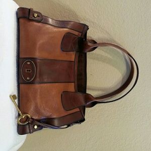 Fossil Chocolate and Caramel Leather Satchel