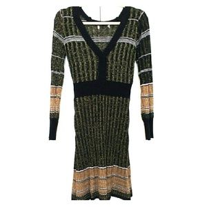 Gold and black long sleeved sweater dress. Vintage