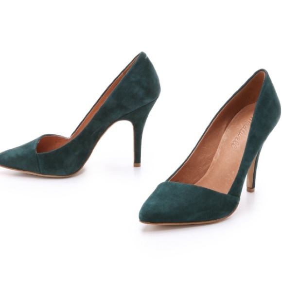 green suede heels