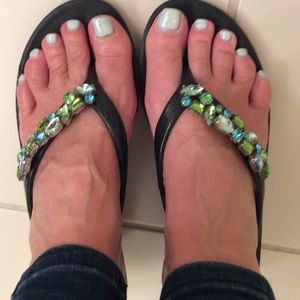 Okal rubber sandal/wedge with rhinestones