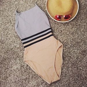 Neutral Dual Tone One Piece Bathing Suit