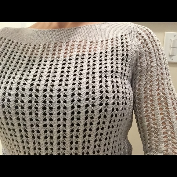 Shiny silver woven see-through sweater top - Picture 3 of 4