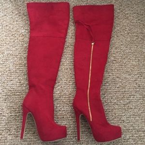 Thigh High Red Heeled Boots