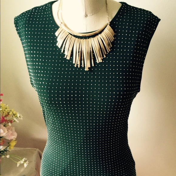 Bebe Hunter Green Gold Studded Mini Dress