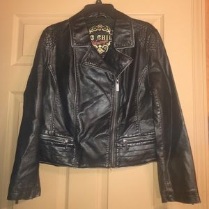 Vintage wash silvery black leather jacket