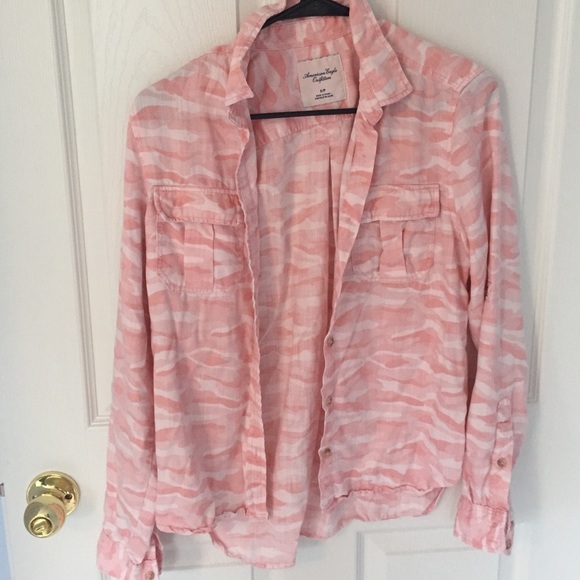 Pink camo button up shirt