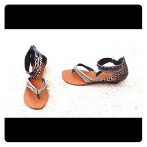 Metallic Flip Flop Ankle Strap Sandals Sz 7.5