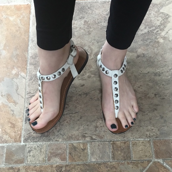 T strap studded sandals