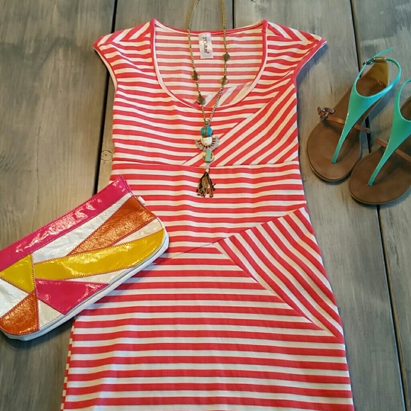 Pink and White Striped Bodycon Dress